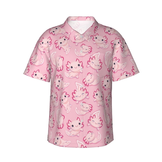 Fotbe happy baby axolotls Camisa Hawaiana para Hombre Unisex – Camisa Casual de Verano con Botones de Manga Corta de Algodón y Lino,Medium