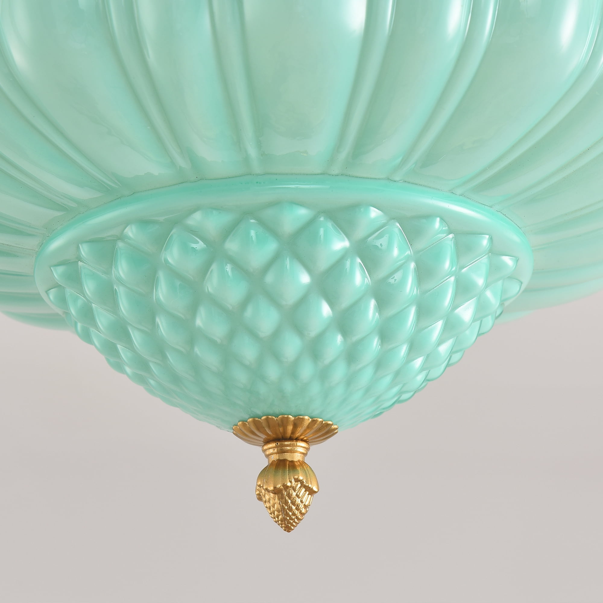 Parrot Uncle 14" Schoolhouse Flush Mount Ceiling Light, Mint Fluted Glass & Gold Base, 3-Light Vintage Close-to-Ceiling Fixture for Low Ceilings, Hallway, Kitchen & Bedroom