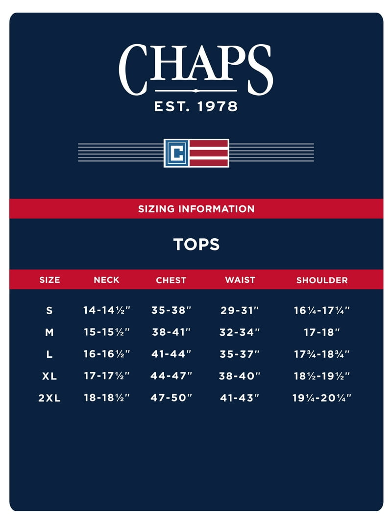 chaps dress shirt size chart Chaps Men's & Big Men's Stretch Long Sleeve Button Down Soft Cotton Shirt