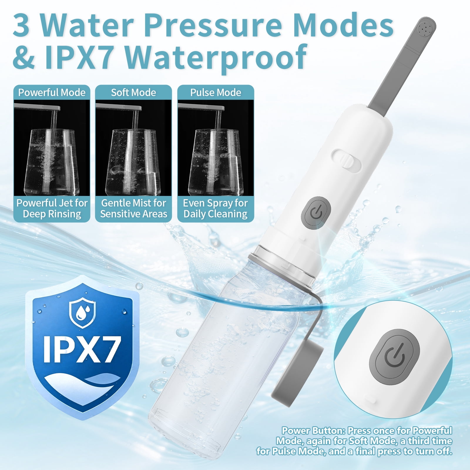 Rechargeable Portable Electric Bidet with 260ML Reservoir and 9 Cleaning Modes (White & Gray)