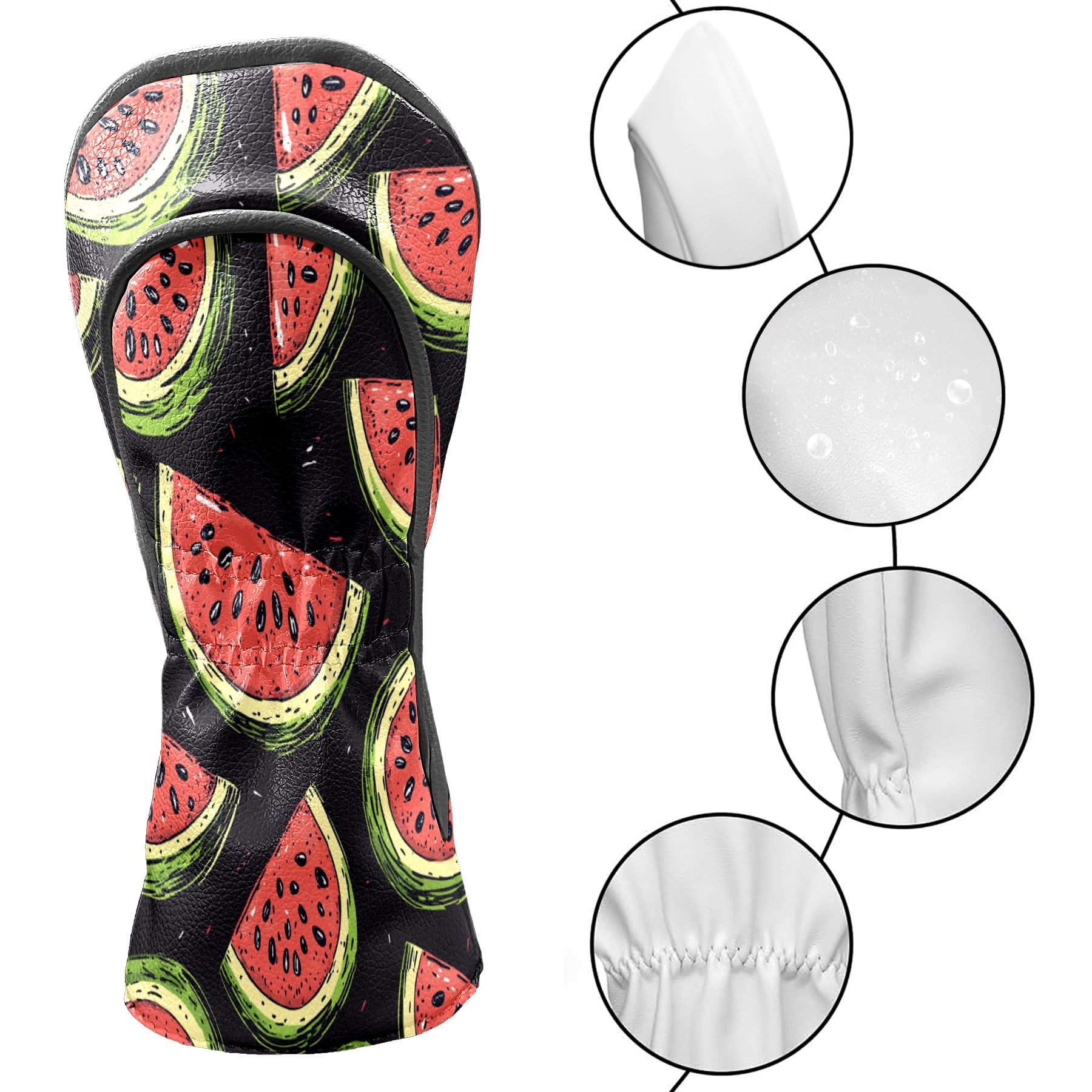 Golf Club Covers PU Leather Waterproof Head Covers for Fairway Woods Hybrids Watermelon Pattern