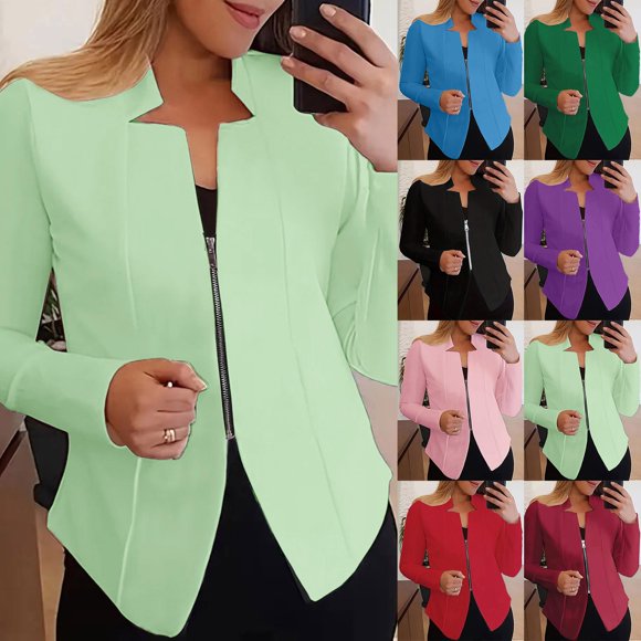 Women's Blazer Formal Solid Long Sleeve Outerwear Trench Cardigan Suit Jacket Purple XL