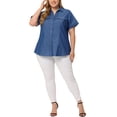 thumbnail image 2 of Agnes Orinda Women's Plus Size Chambray Shirt Denim Western Shirts Short Sleeve Button Down Tops 1X Dark Blue, 2 of 7