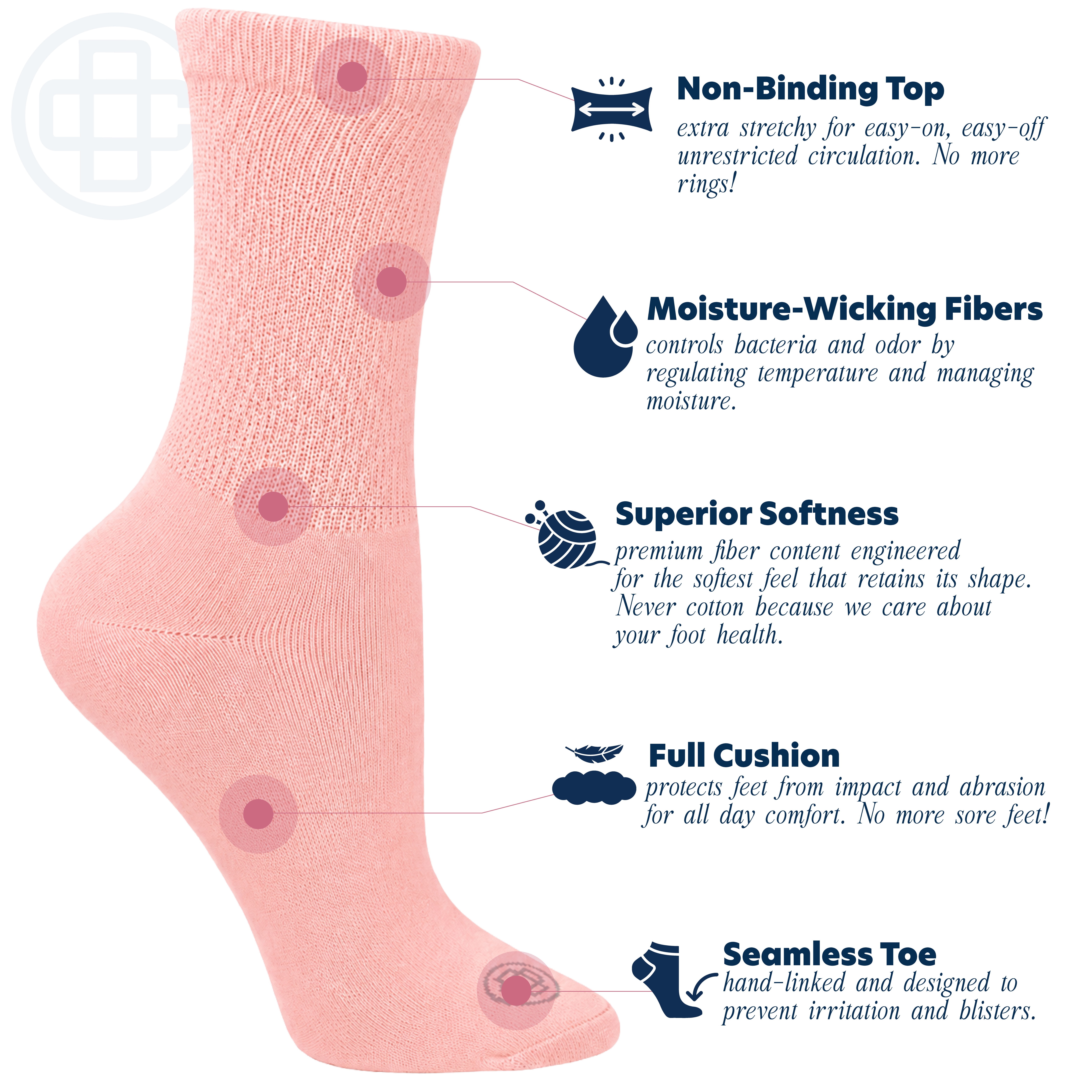 Doctor's Choice Diabetic Full Cushion Crew Women's Socks, Medium, Women's Shoe Size 6-10, 4 Pack