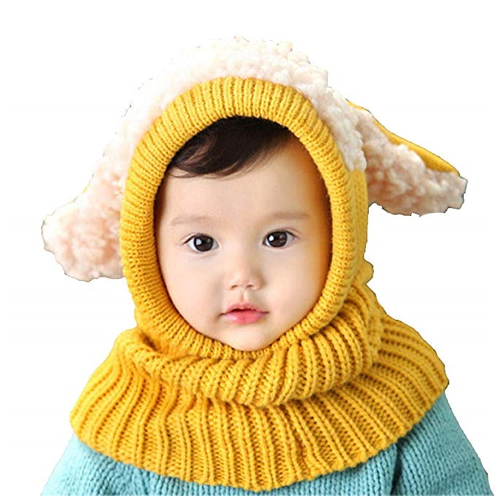 Baby Toddler Girls Boys Warm Hat Winter Beanie Hooded Scarf Earflap Knitted Cap 