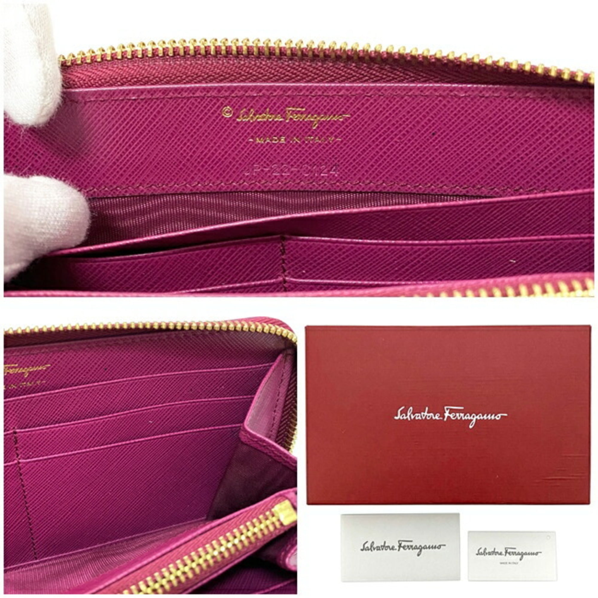 Salvatore Ferragamo Vala Ribbon Leather Metal Clasp Folded Wallet