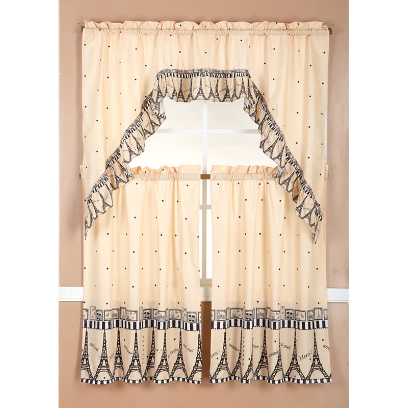 RT Designers Collection Ruffle Wine Tier and Valance Kitchen Curtain Set