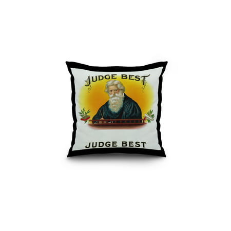 Judge Best Brand Cigar Box Label (16x16 Spun Polyester Pillow, Black