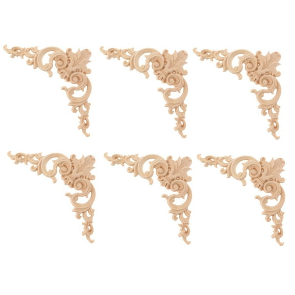 6Pcs Wood Appliques and Onlays DIY Decorative Wood Carved Onlay Appliques