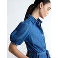 thumbnail image 4 of Free Assembly Women's and Women's Plus Denim Mini Dress with Puff Sleeves, Sizes XS-4X, 4 of 5
