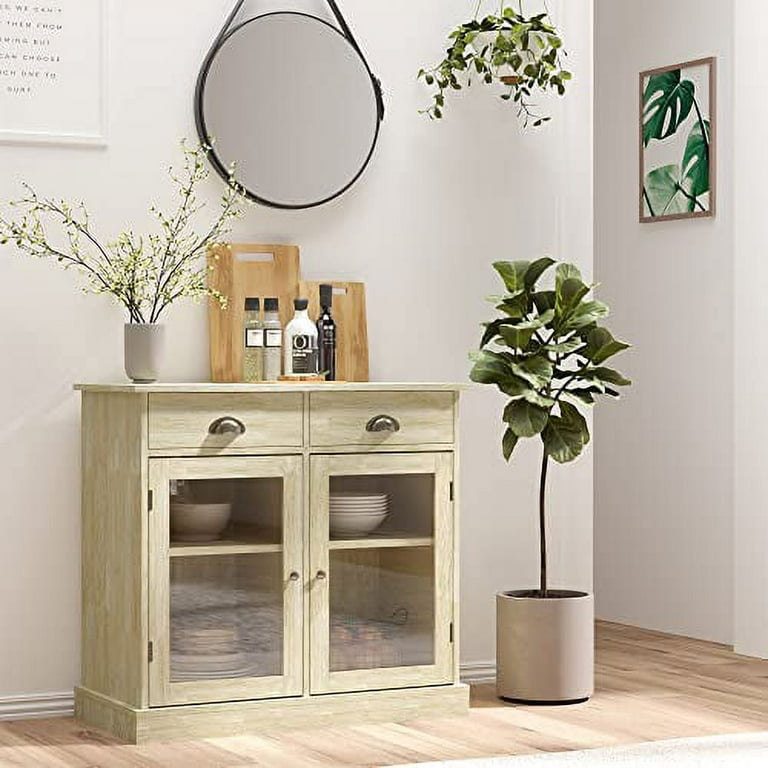 HOMCOM Farmhouse Sideboard Buffet Cabinet, Coffee Bar Cabinet with Storage  Shelves, Kitchen Cabinet with 2 Framed Glass Doors - On Sale - Bed Bath &  Beyond - 33911978