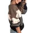 thumbnail image 2 of Chandail Femme à Rayures Color Block Col Rond Haut Col Rond Blouse Manches Longues, Noir, L, 2 of 5