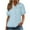Blue, variant on Womens Lace Sleeve Blouse:Lace Crochet Lantern Short Sleeve V Neck Button Down Summer Fashion Shirts