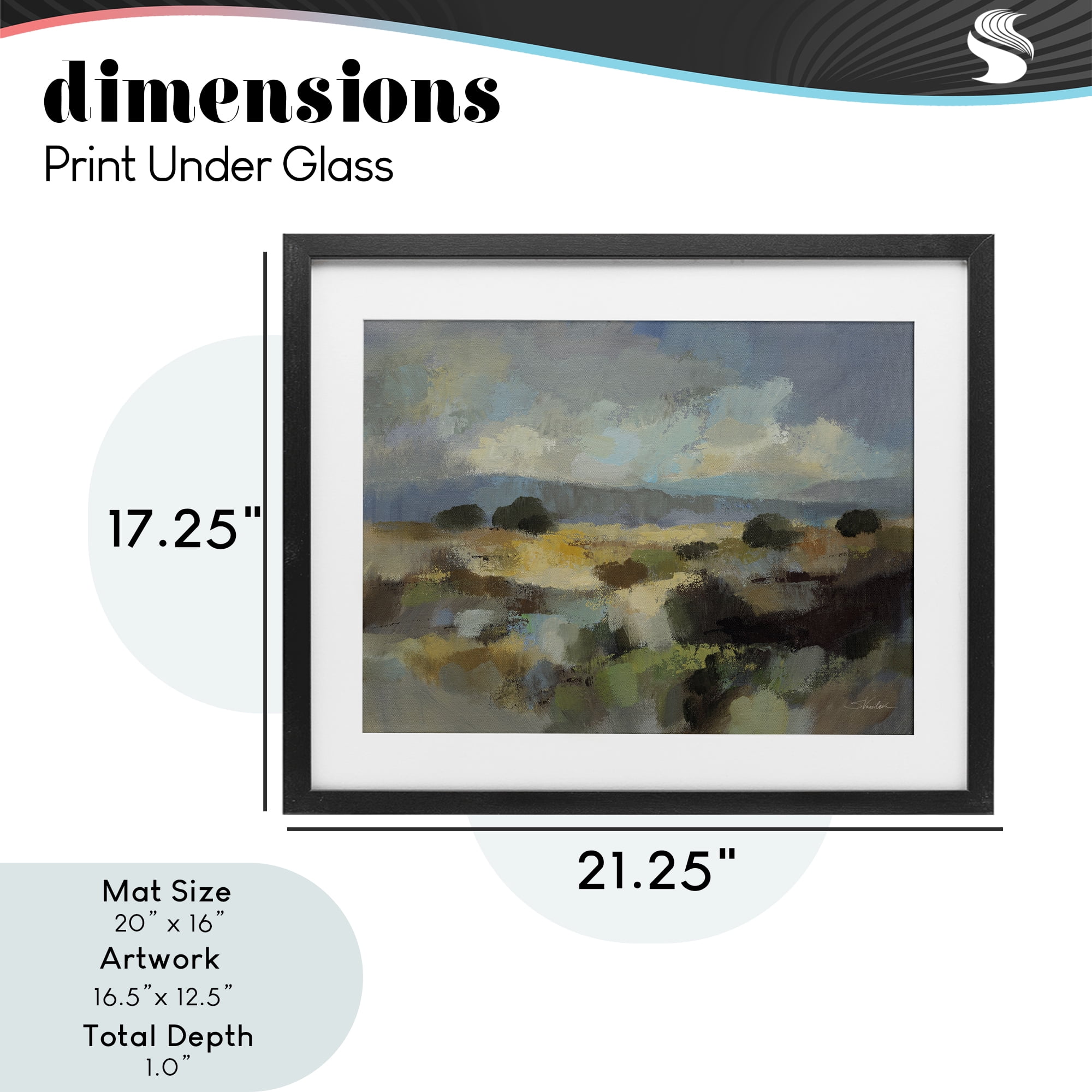 Stupell Industries Muted Blue Landscape with Clouds Black Framed Print Under Glass, design by Silvia Vassileva