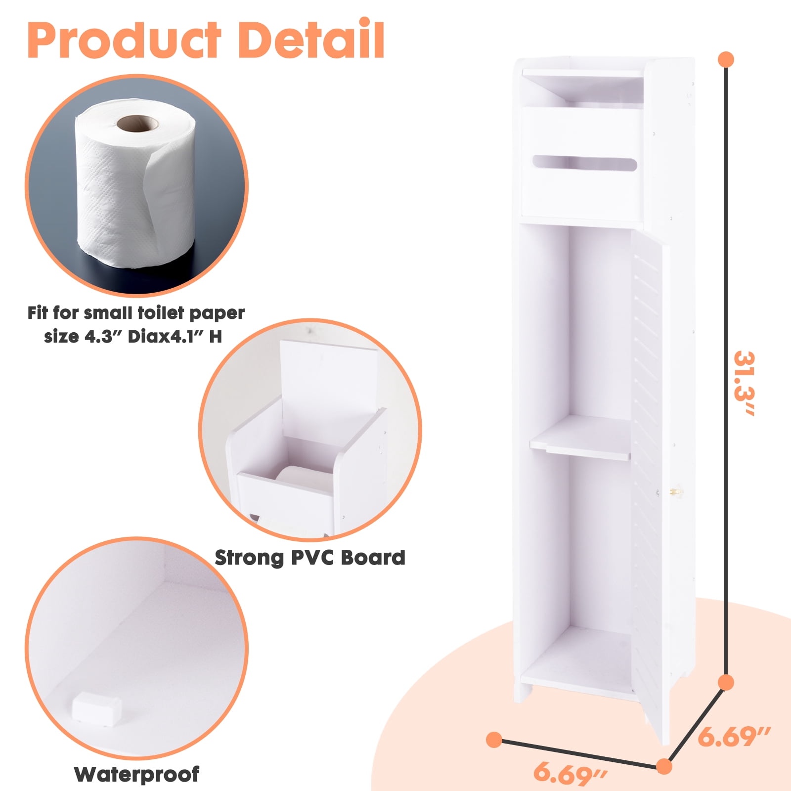 PinkSheep Bathroom Storage Cabinet with Doors and Shelves, Freestanding Toilet Paper Holders Stand Storage Cabinet Organizer Shelf for Small Spaces, White