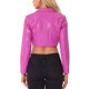 thumbnail image 3 of BLAZER CORTO DE CUERO SINTÉTICO INSPIRE CHIC PARA MUJERES, CON SOLAPA EN V, CIERRE DE UN SOLO BOTÓN, CHAQUETA DE MOTO PU L, ROSA FUCSIA, 3 of 6
