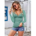 thumbnail image 3 of Sherrylily Fall Women Scoop Neck Henley Shirts Low Cut Sexy Long Sleeve Button Down Tops, 3 of 6