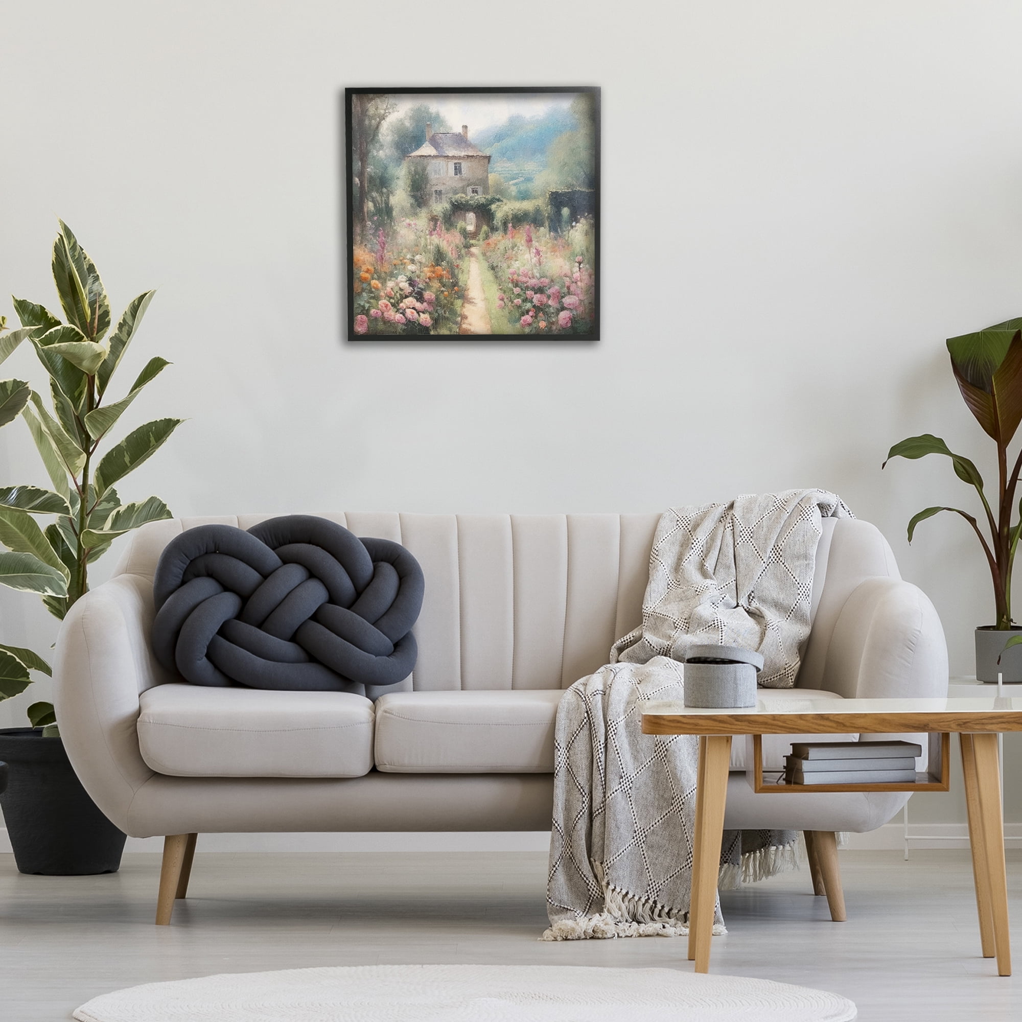 Stupell Industries Blooming Cottage Path Landscape Painting Black Framed Art Print Wall Art, 24 x 24