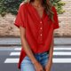 thumbnail image 1 of TaTaai Summer V Neck Casual Top, Women's Half Button Open Front Design, Linen Inspired Short Sleeve Solid Color Shirt Gift, 1 of 9