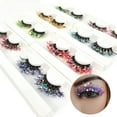 thumbnail image 2 of Happydeer 1 Pair Luminous False Eyelashes Vibrant Color Sequins Design Sparkling Good Ductility Shiny Visual Effect Exaggerated Thick 3D Fake Eyelashes Stage Makeup for Lady, 2 of 13