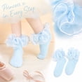 thumbnail image 5 of Princess Style Frilly Lace Ruffle Ankle Socks Comfort Cotton Turn Cuff Socks for Girls Various Occasions(Light Blue,XXS), 5 of 7