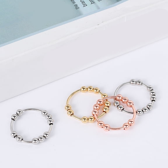 BUTORY 4Pcs Anxiety Ring Fidget Ring with Beads Metal Spinning Stress Relief Anxiety Ring Flexible Rotatable Spinner Fidget Ring for Women Men Teen