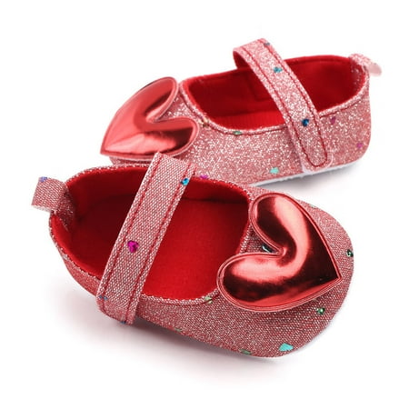

〖Roliyen〗Toddler Shoes Baby Heart Shaped Girls Shoes Infant Soft Soled Princess Indoor Walking Baby Shoes