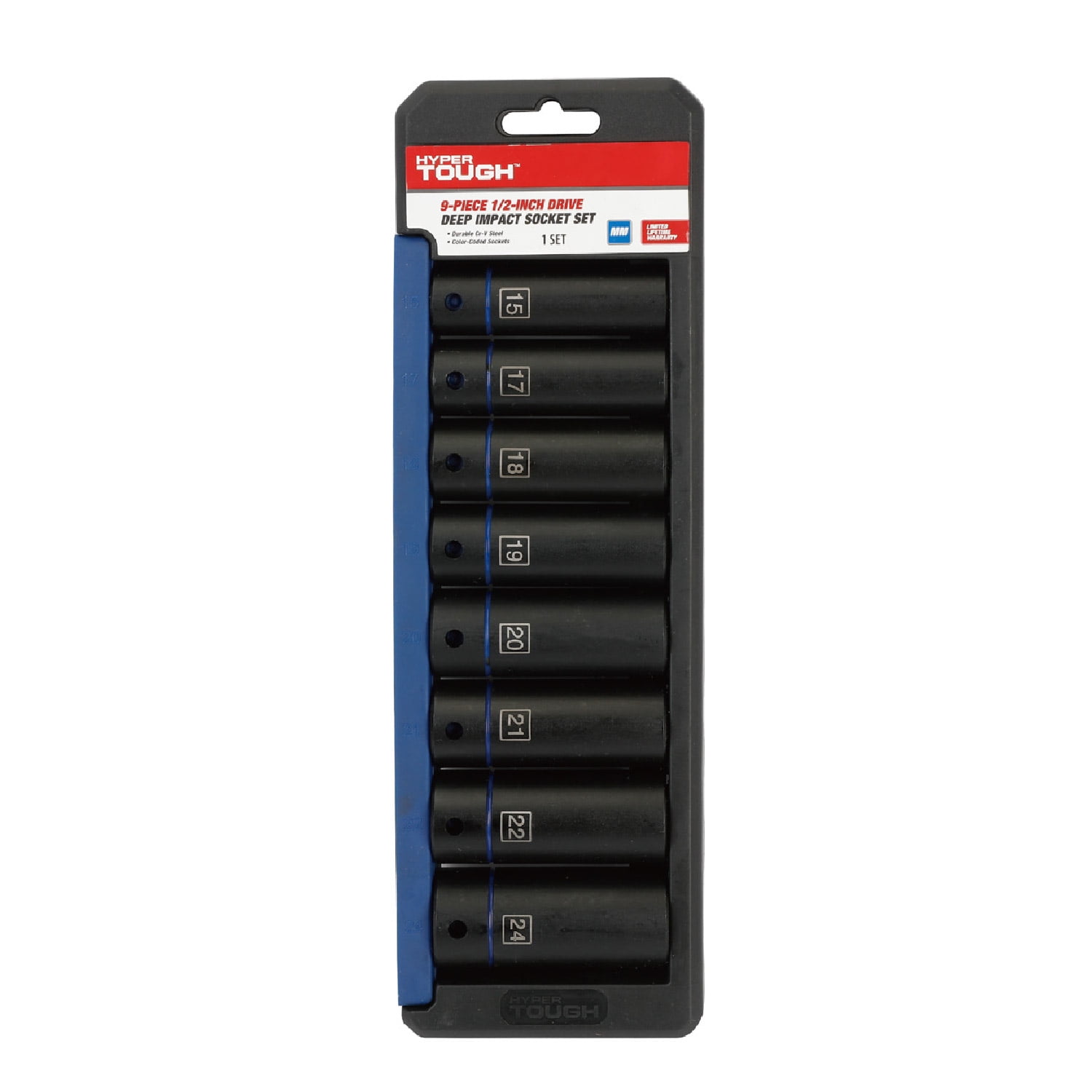 Hyper Tough 9-Piece 1/2-inch Drive Deep Metric Impact Socket Set (mm)