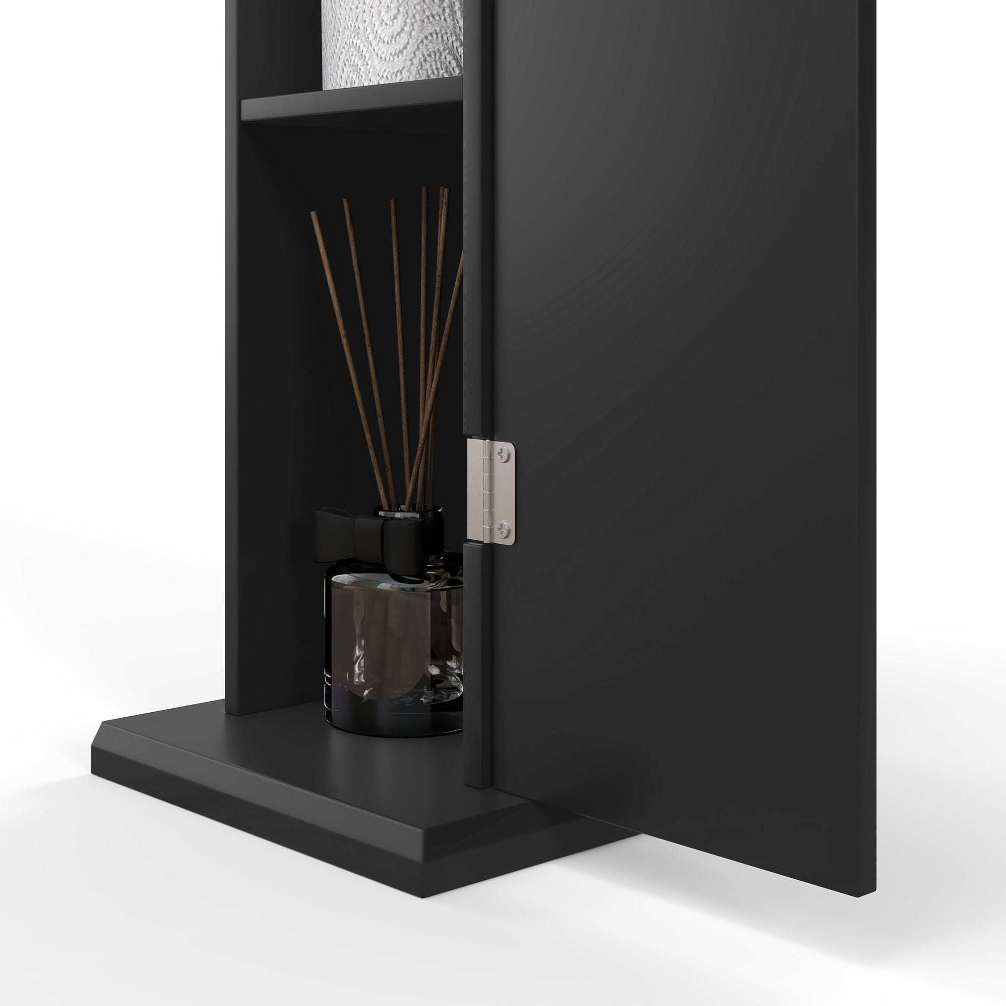 HOQBN Small Toilet Paper Cabinet, Bathroom Corner Cabinet with Doors and Shelves for Paper Shampoo, Black