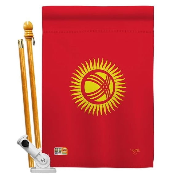Breeze Decor BD-CY-HS-108275-IP-BO-D-US15-BD 28 x 40 in. Kyrgyzstan Flags of the World Nationality Impressions Decorative Vertical Double Sided House Flag Set with Pole Bracket & Hardware