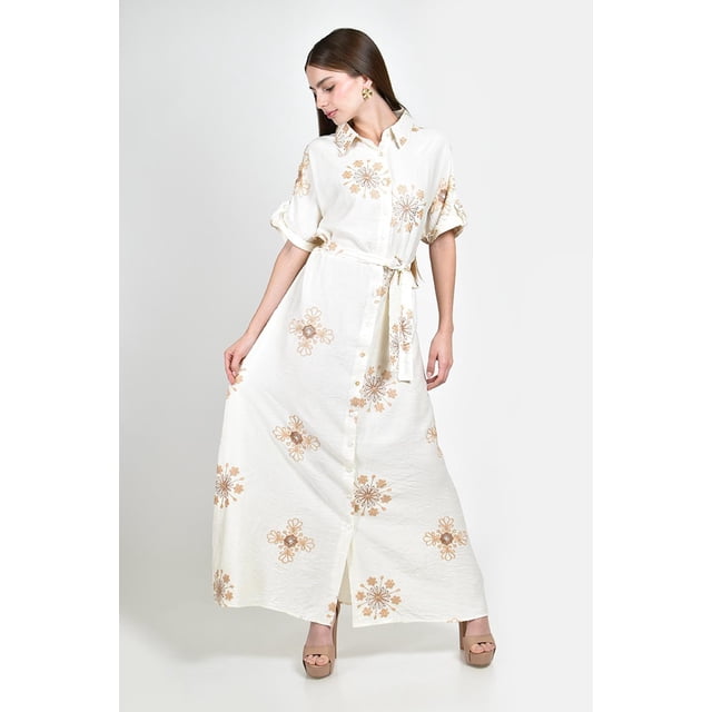 Vestido camisero bordado Roman Fashion /Juvenil, 01553 (Bco /Beige) beige CH