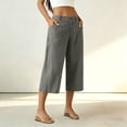 thumbnail image 5 of VBVC Women's Cotton Linen High Waisted Capri Pants , Wide Leg Work Beach Cropped Trousers For Women , Ladies' Button Fly Breathable Pants with Pockets,Gray,S-2XL, 5 of 8