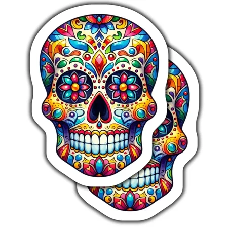Colorful Sugar Skull Stickers, Day Of The Dead Sticker, Vibrant Skull Art Skindle Sticker, Stickers For Tablet, College Gift, Scrapbook Stickers, Gratitude Stickers, Quote Stickers