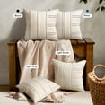 thumbnail image 6 of Sunlit 18x18 Decorative Farmhouse Linen Throw Pillow Covers, Boho Textured Pillow Case, Set of 2, Beige with White & Gray Stripe Patchwork Cushion Cover for Sofa Couch Living Room (Cover ONLY), 6 of 7