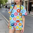 thumbnail image 1 of RKSTN Girls Ensembles pour Filles, T-Shirts à Col Rond à Manches Courtes à Imprimé Floral Coloré avec Shorts, Grande Enfant, Ensemble Pièce Two (Bleu, 5-6 Ans), 1 of 6