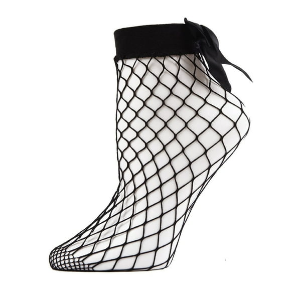 MeMoi Women's Bow Maxi Fishnet Anklet Socks - Womens - Female, One Size, Black