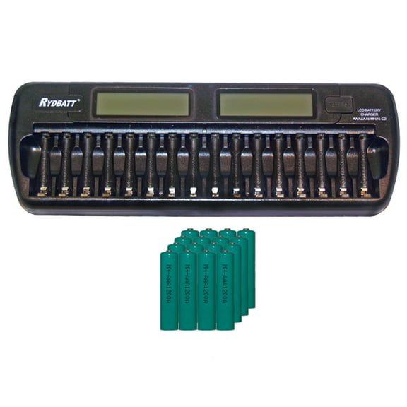 16 Bay AA / AAA LCD Battery Charger   16 AAA 1200 mAh NiMH Batteries