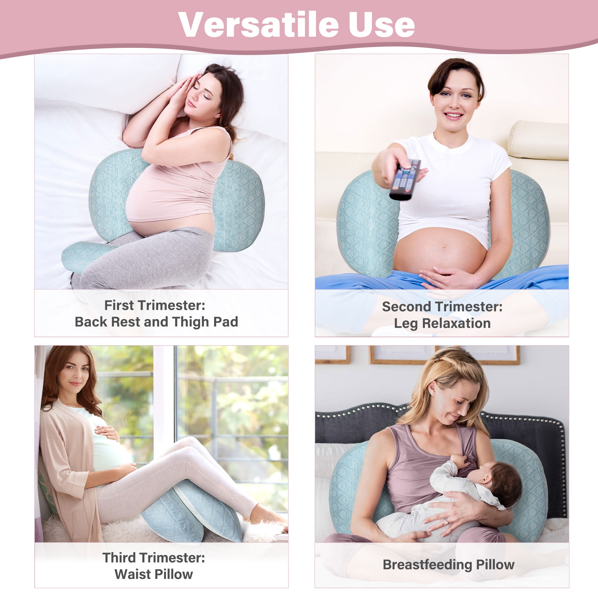 CZL Pregnancy Pillow for Women Sleeping, Ergonomic Maternity Body Support for Back, Belly, Legs, Hips, Small Portable Pregnancy Pillows with Detachable & Washable Cover (Light Blue)