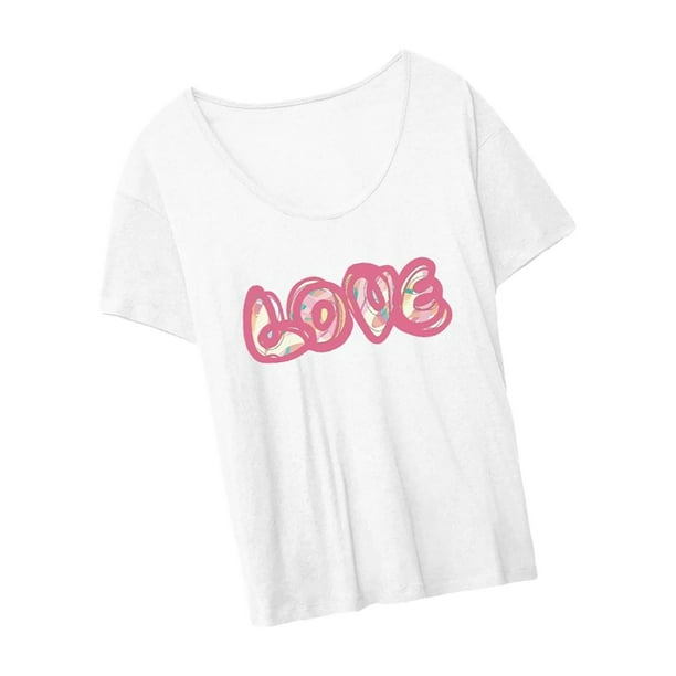 Camiseta de verano para mujer, ropa estampada con letras, trajes transpirables, camiseta básica XL Yuyangstore Camiseta para mujer