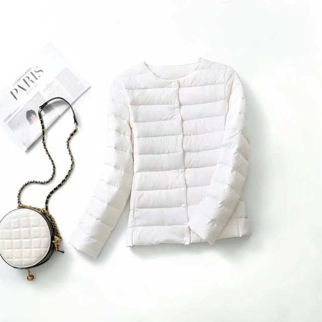 Pinghu down jacket round neck thin lightweight solid color simple white duck down women‘s liner lightweight down jacket