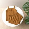 thumbnail image 2 of Summer Toddler Kids Shirt and Short Pants Set Boys Girls Solid Color Round Neck 2 Piece Outfits Casual Children's Set 9 Months Coffee, 2 of 3