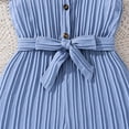thumbnail image 5 of FINALGANG Girls Kids Solid Color Striped Spaghetti Strap Romper With Tie Waist Ruffle Hem For Summer Casual Daily Wear Blue 4-5 Years, 5 of 8