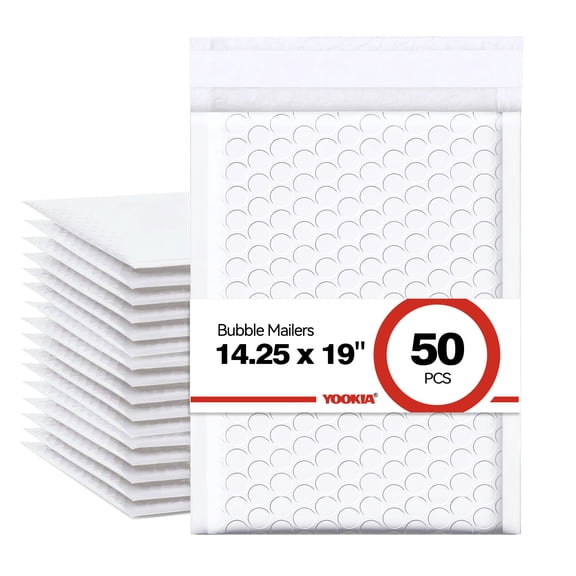 14.25x19 Inch Bubble Mailers 50 Count, Self Seal Waterproof Large Bubble Shipping Bags, Padded Mailers, Bubble Mailing Envelopes for Mailing, Packaging, E-commerce, Small Business-White