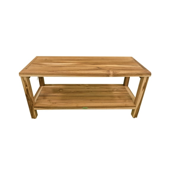 EcoDecors® Eleganto® 36" Teak Wood Shower Bench with Shelf in EarthyTeak® Finish