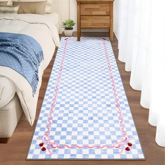 GlowSol 2x6 Geometric Polyester Washable Runner Rug with Non-Slip TPR Backing for Entryway, Hallway, Kitchen, Bedroom, Blue