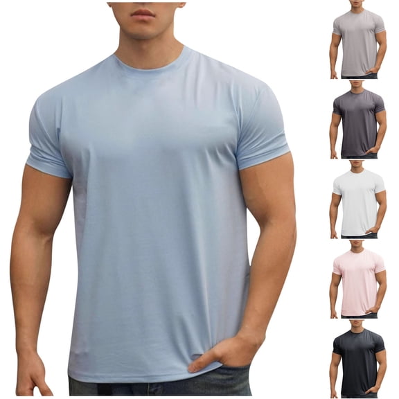 Men's Quick Dry Short Sleeve Crewneck Tee T-Shirt Casual Summer Fashion Tops Solid Color Breathable Moisture Wicking Stretch Workout Fitness Training Golf Hiking Daily Essential