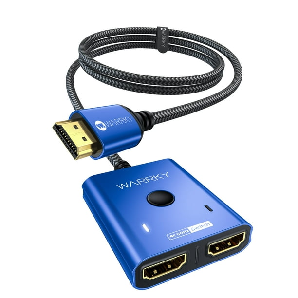Conmutador HDMI 2x1 WARRKY 4K @60Hz con cable de 3.3 pies azul