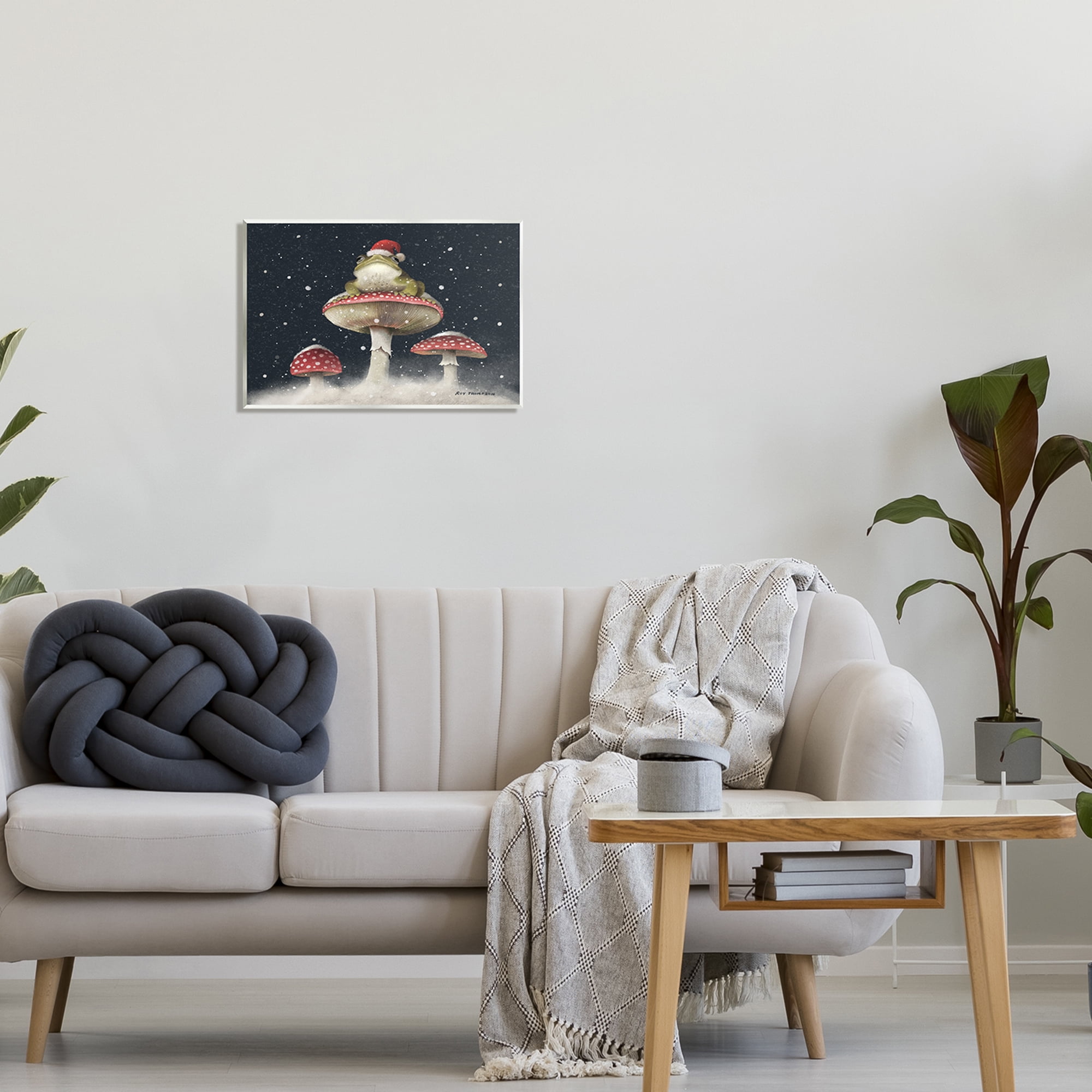 Stupell Industries Frog In Santa Hat Snowy Mushrooms Holiday Painting Unframed Art Print Wall Art