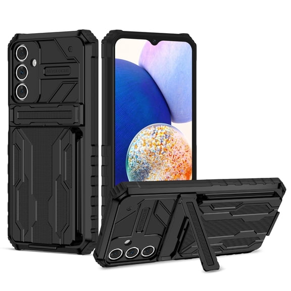 Dteck Case for Samsung Galaxy A15 5G with Detachable Card Holder Cover,Shockproof Rubber Kickstand Rugged Military Grade Protective Back Phone Case,Black