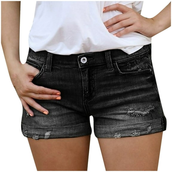 Taqqpue Womens High Waisted Stretchy Jean Shorts Casual Summer Ripped Frayed Distressed Denim Shorts Folded Hem Junior Shorts Jeans Hot Short Jeans